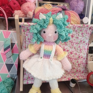 Pastel Unicorn Doll Knitting Pattern: Easy Flat-Knit Plush (PDF Pattern)