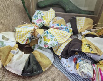Fabric Scrap Patchwork Scrunchies / Yellows – Eco-Friendly Handmade Hair Accessories | One-of-a-Kind