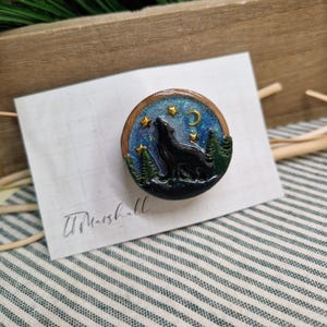 Handmade Wolf Brooch: Resin Night Sky, Celtic Gift