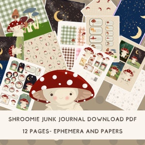 Junk Journal Ephemera, papier, étiquettes, etc. - Téléchargement Cottagecore champignon/champignon vénéneux - 12 pages (au format A4 et lettre américaine)