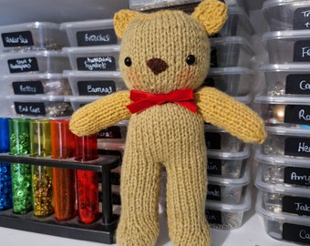 Easy Teddy Bear Knitting Pattern – Beginner-Friendly Flat Knit Toy – DIY Stuffed Animal PDF