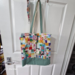 Scrap Patchwork Tote Bag and Matching Wristlet | Upcycled Fabric Tote Set