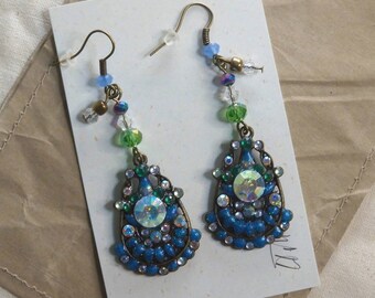 Recycled boho blues themed earrings