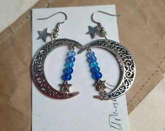 Moon and beads boho style earrings and necklace