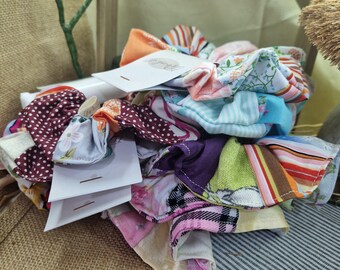 Fabric Scrap Patchwork Scrunchies / Brights – Eco-Friendly Handmade Hair Accessories | One-of-a-Kind
