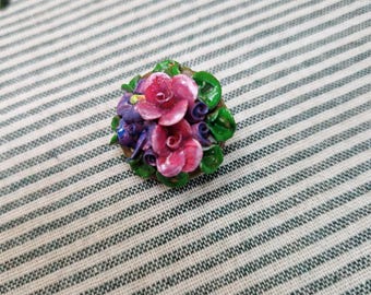 Vintage Restored Polymer Clay Flower Bouquet Pin – Upcycled Floral Brooch, Unique Handmade Jewelry