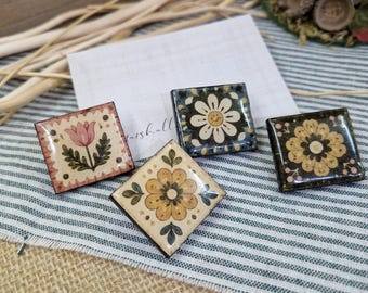 Handmade Folk Art Floral Brooch | Scandinavian Inspired Wooden Brooch | Resin Cottagecore Statement Pin | Botanical Gift