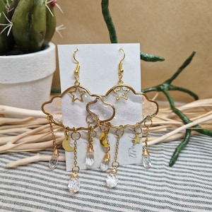 Cloud Raindrop Dangle Earrings: Whimsical Cottagecore Jewelry