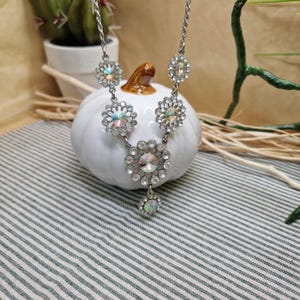 Restored Vintage Rhinestone Bib Necklace: Silver Tone Statement Jewelry