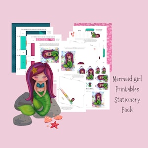 Mermaid Girl Card & Envelope Set: Original Art Printables (PDF Download
