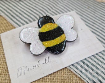 Handmade Bumble Bee Brooch | Glitter Wooden Bee Pin | Cottagecore Nature Brooch | Folk Art Statement Jewellery | Bee Lover Gift