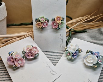 Iridescent Flower Stud Earrings: Pastel Polymer Clay Cottagecore Jewelry