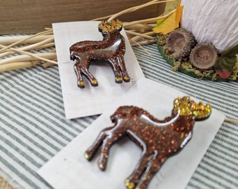 Handmade Woodland Stag Brooch | Hand Painted Wooden Deer Pin | Resin Folk Art Statement Brooch | Cottagecore Nature Gift
