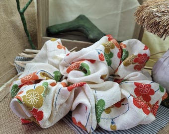 Large Floral Scrunchie | Handmade Kimono Fabric Hair Scrunchie | Oversized Statement Scrunchie | Japanese Inspired Hair Accessory