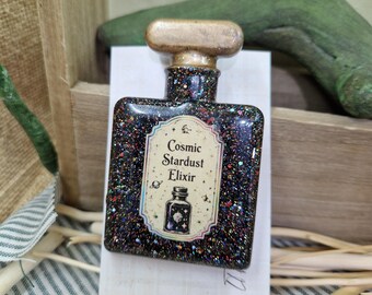 Cosmic Stardust Elixir Brooch | Handmade Resin Potion Bottle Pin | Witchy Glitter Statement Brooch | Gothic Cottagecore Gift