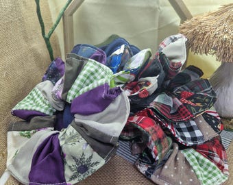 Fabric Scrap Patchwork Scrunchies / Darks – Eco-Friendly Handmade Hair Accessories | One-of-a-Kind
