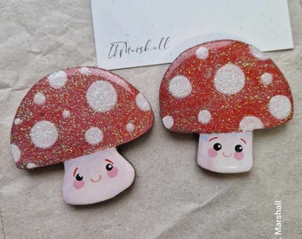 Toadstool/mushroom wood and resin illustrated magnets