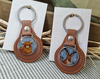 Highland Cow Keyring | Scottish Animal Keychain | Handmade Scottish Gift | Faux Leather Keyring
