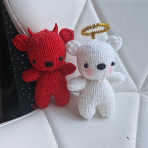 Wzór na robótkę na drutach Angel & Devil Mini Bears – słodka para misiów DIY, ręcznie robiona miękka zabawka, cyfrowy samouczek PDF