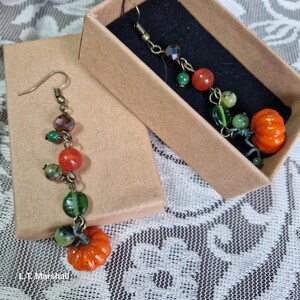 Gorgeous Handcrafted Resin and Glass Pumpkin Dangle Earrings - Fall & Halloween Jewelry Cute Autumn Accessory