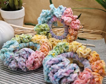 Rainbow Crochet Velvet Scrunchie: Handmade 90s Boho Hair Tie