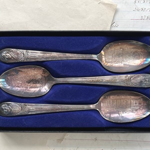 Rogers Presidential Collector Spoon Set of 3, Washington Jefferson Adams, Silver Plate image 1