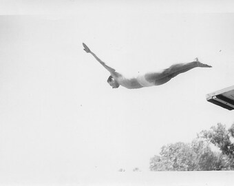 Swan Dive, Burgers Lake Ft. Worth Texas, Vintage Snapshot 1950s