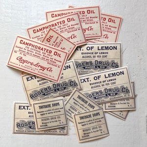 Vintage Medicine Bottle Labels, Apothecary Labels, New Old Stock