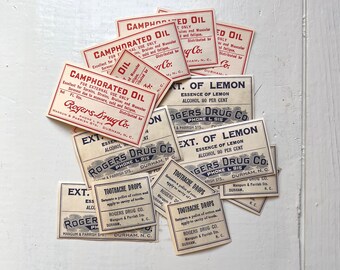 Vintage Medicine Bottle Labels, Apothecary Labels, New Old Stock
