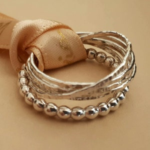 Interlocking & Beads Rings Set Silver Stacking Rings Anniversary Rings image 2