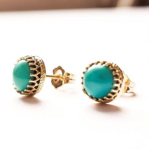 14k Gold Turquoise Stud Earrings, December Birthstone