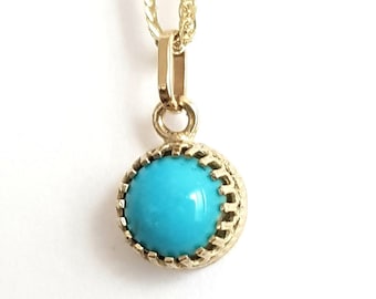 Turquoise Pendant Necklace - 14k Gold Chain - December Birthstone