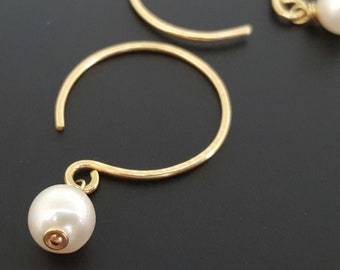 Akoya Pearl Hoop Earrings - 14k Gold Hoops - Handmade Earrings