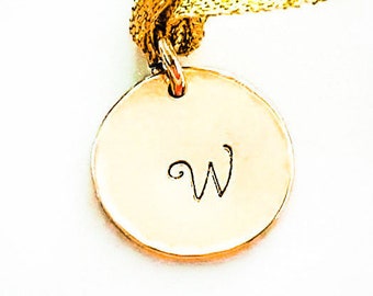 14k Gold Pendant Initial Disc, Gold Charm, Stamped Disc Charm, Birthday Gift, Personalized Jewelry, Gold Jewelry, Handmade