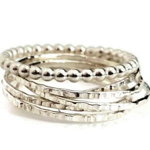 Interlocking & Beads Rings Set Silver Stacking Rings Anniversary Rings image 1