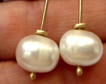 9k Gold Kinetic Swinging Pearl Earrings, June Birthstone