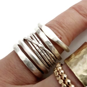 Satin Rings Set Silver Stacking Rings Modern Rings Handmade Rings image 1