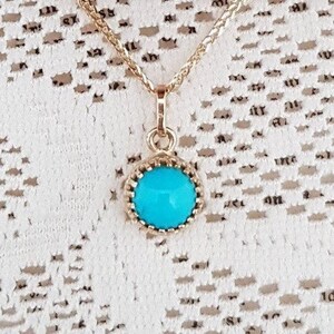 Turquoise Pendant Necklace 14k Gold Chain December Birthstone image 3