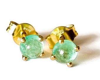 14k Gold Light Green Emerald Earrings