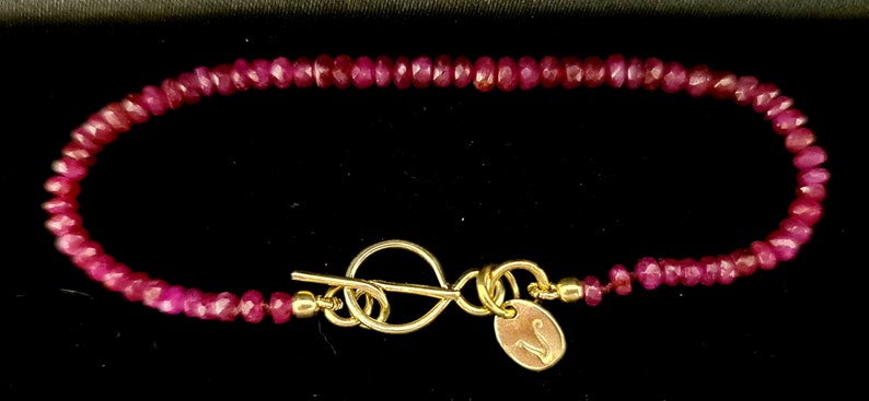 Red Ruby Bracelet Beaded Bracelet 14k Gold Clasp Birthstone Bracelet image 7