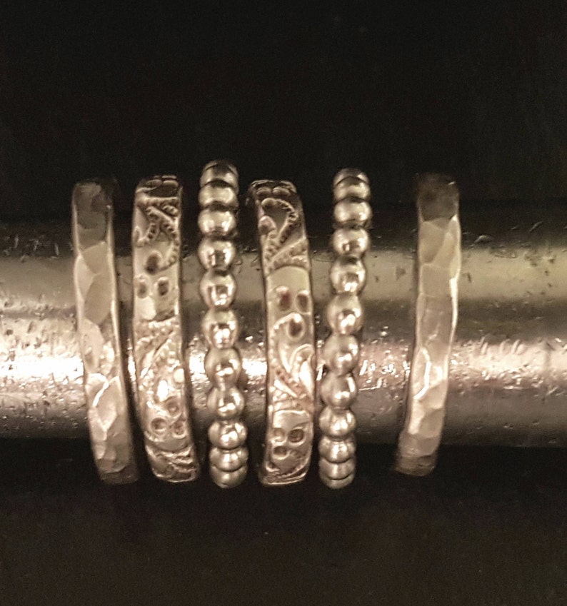 Floral Hammered Bubbles Rings Set of Six Rings 925 Silver Rings