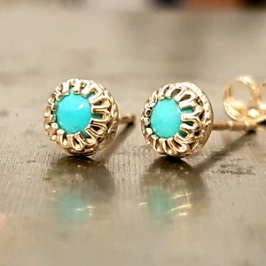 Turquoise Stud Earrings 14k Gold Earrings December Birthstone image 8