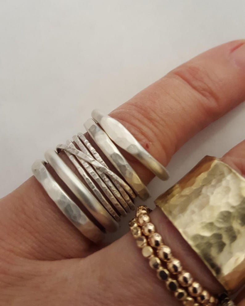 Five 925 Silver Rings Set Custom Finish image 3