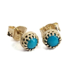 Turquoise Stud Earrings 14k Gold Earrings December Birthstone image 1