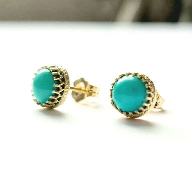 Turquoise Stud Earrings 14k Gold Earrings December Birthstone image 10