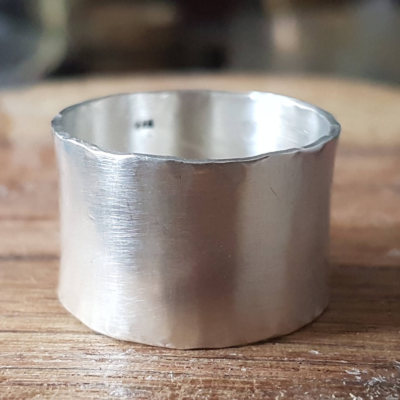 Satin Wide Ring Silver Flat Ring Handmade Ring image 4
