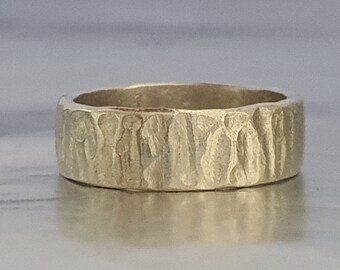 6mm Wide Band - Nature Inspired - Bark Textured Ring - 925 Silver Band - Handmade Ring