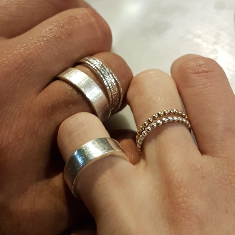 Interlocking & Beads Rings Set Silver Stacking Rings Anniversary Rings image 4