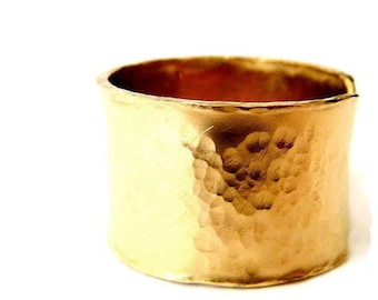 Hammered Wide Ring - Adjustable Ring - Left Open Ring