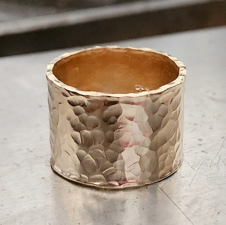 Adjustable Wide Ring, Left Open Ring, Texture Choices of Hammered Ring, Smooth Ring, Stripped Ring, Dandelion Embossed, Engraving Option